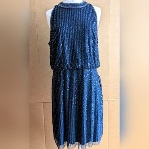 ADRIANNA PAPELL BEADED BLOUSON HALTER DRESS Size 12